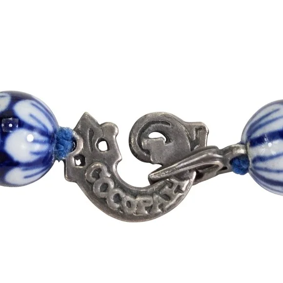 Blue Ceramic Porcelain Basket Weave Bead Necklace Earrings Set Coco 925 - Picture 6 of 9